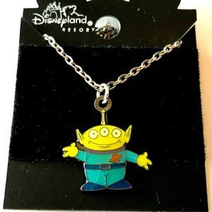 Vintage Disney Pixar Little Green Men Necklace Toy Story Charm 18" Disneyana
